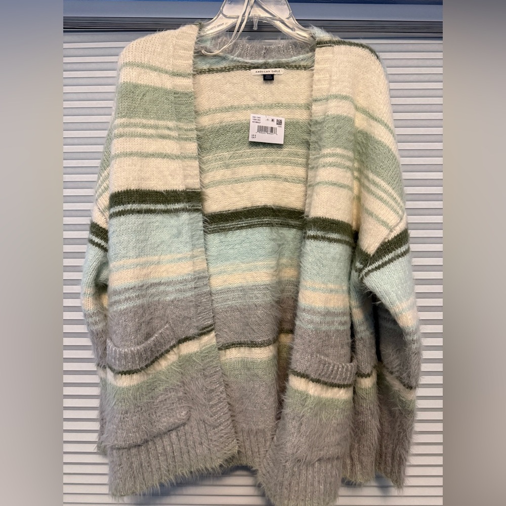American Eagle Outfitters Women's Cardigan - Cream, Green, and Gray